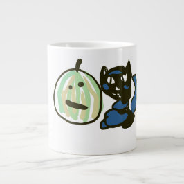 Happy Green Jack o Lantern Black Cat Jumbo-Tasse