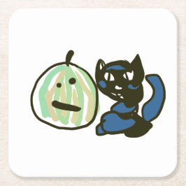 Happy Green Jack o Lantern Black Cat Rechteckiger Pappuntersetzer