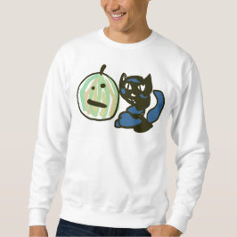 Happy Green Jack o Lantern Black Cat Sweatshirt