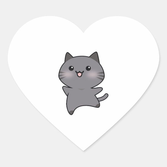 Happy Grey Walking Cat Cartoon Herz-Aufkleber (Vorderseite)