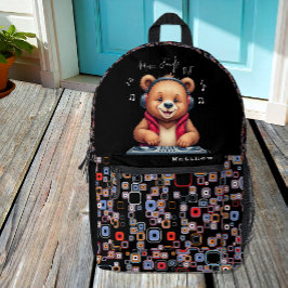 Happy Grizzly Bear, Lächelnder DJ, Music Jungle Bedruckter Rucksack