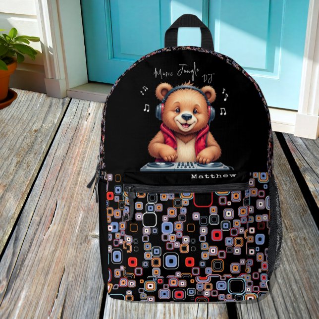 Happy Grizzly Bear, Lächelnder DJ, Music Jungle Bedruckter Rucksack (Von Creator hochgeladen)