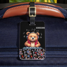Happy Grizzly Bear, Lächelnder DJ, Music Jungle Gepäckanhänger