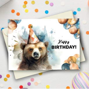 Happy Grizzly Bear Wild Animal Portrait Geburtstag Karte