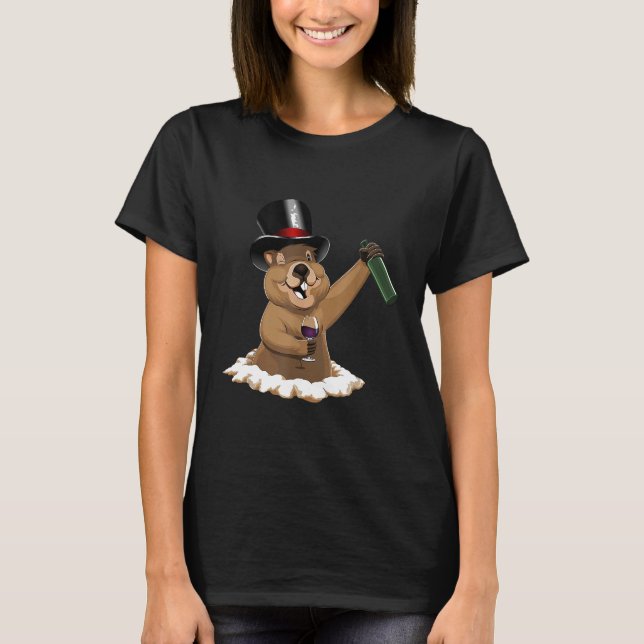 Happy Ground Hog Day Wein Flasche Lover Hat T-Shirt (Vorderseite)