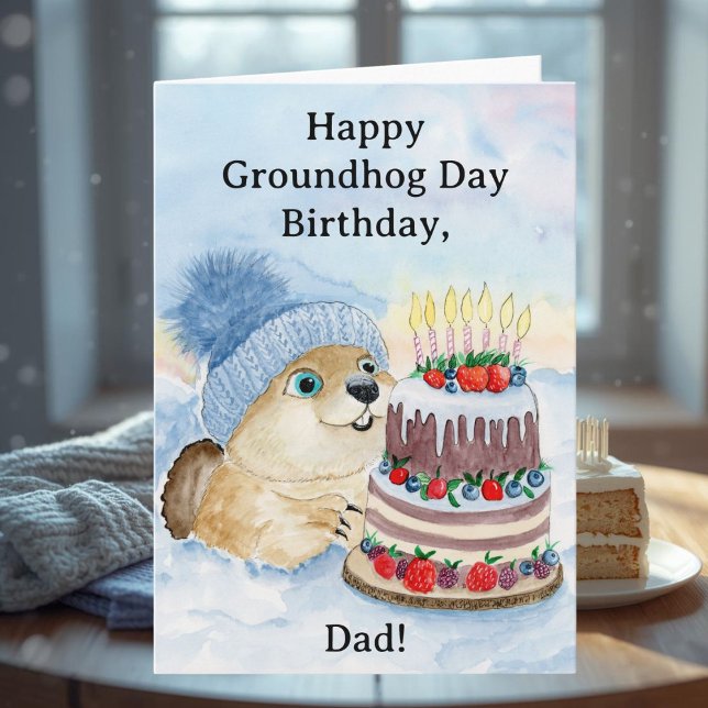 Happy Groundhog Day Birthday Groundhog with Cake Karte (Von Creator hochgeladen)