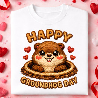 Happy Groundhog Day Cute Embroidery Groundhog Desi Baby T-shirt