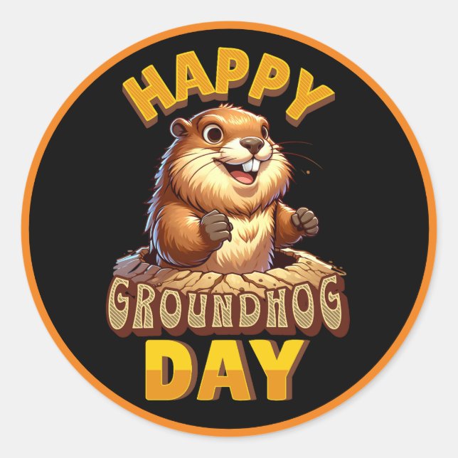 Happy Groundhog Day, Fun Februar Runder Aufkleber (Vorderseite)