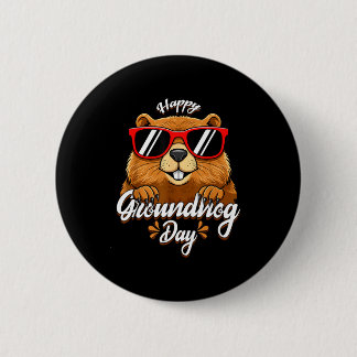 Happy Groundhog Day Funny Groundhog Sungles Cute K Button