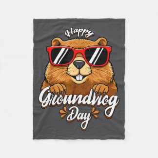 Happy Groundhog Day Funny Groundhog Sungles Cute K Fleecedecke