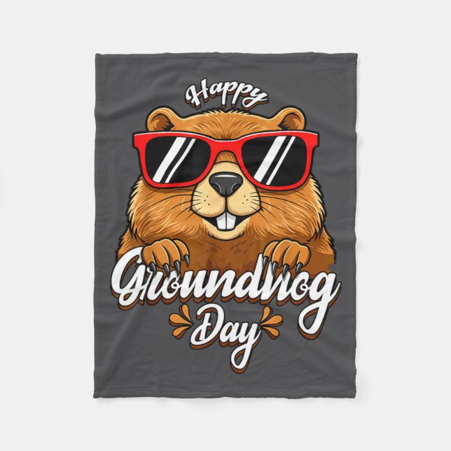 Happy Groundhog Day Funny Groundhog Sungles Cute K Fleecedecke (Vorderseite)