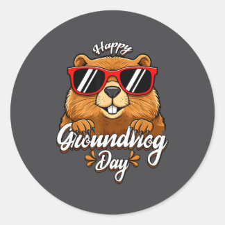 Happy Groundhog Day Funny Groundhog Sungles Cute K Runder Aufkleber