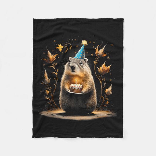 Happy Groundhog Day Ground Hog With Birthday Cake  Fleecedecke (Vorderseite)