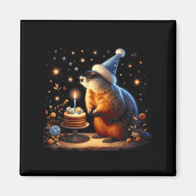 Happy Groundhog Day Ground Hog With Birthday Cake  Magnet (Vorne)
