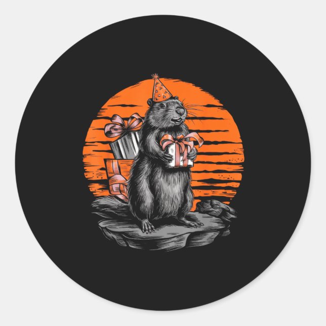 Happy Groundhog Day Ground Hog With Birthday Party Runder Aufkleber (Vorderseite)