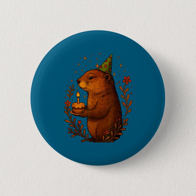 Happy Groundhog Day Holiday Funny Groundhound Birt Button (Vorderseite)