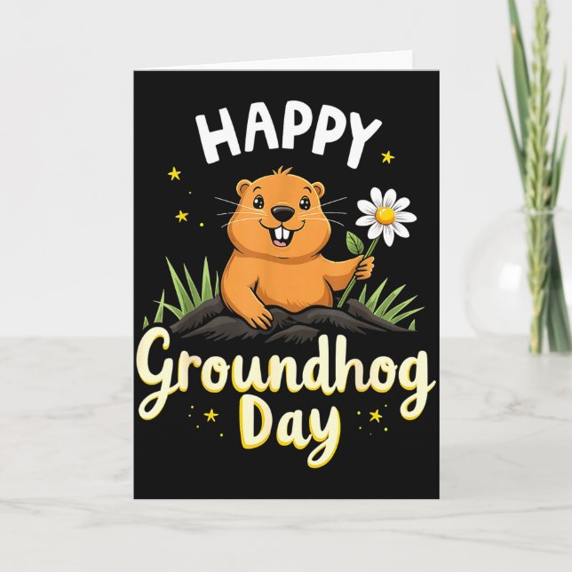 Happy Groundhog Day With Flower _1  Karte (Vorderseite)