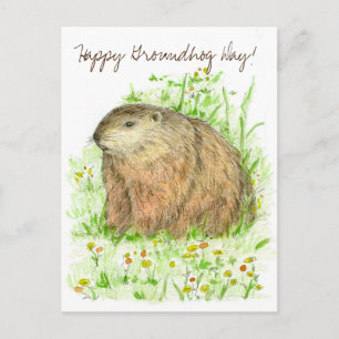 Happy Groundhog Day Woodchuck Animal Art Postkarte