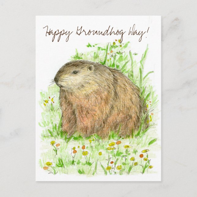 Happy Groundhog Day Woodchuck Animal Art Postkarte (Vorderseite)