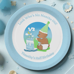 Happy Half Geburtstagsbaby Bear with Cake Party Pappteller