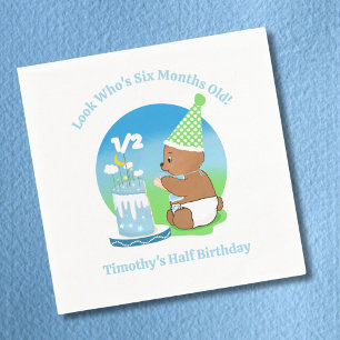 Happy Half Geburtstagsbaby Bear with Cake Party Serviette