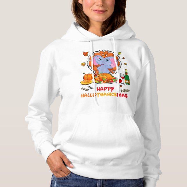 Happy Hallo Elephant Drink Wein Danke Geschenk Hoodie (Vorderseite)