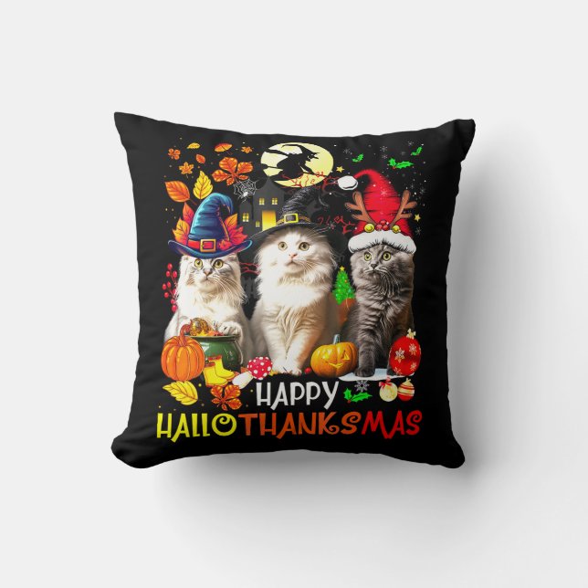 Happy HalloDankeMas Cats Kissen (Vorderseite)