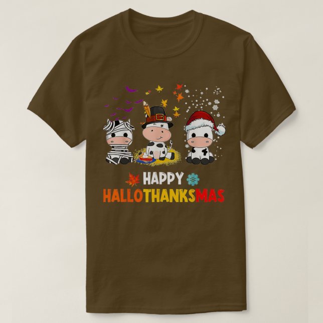 Happy HalloDankeMas Santa Cow Halloween Thanksgiv T-Shirt (Design vorne)