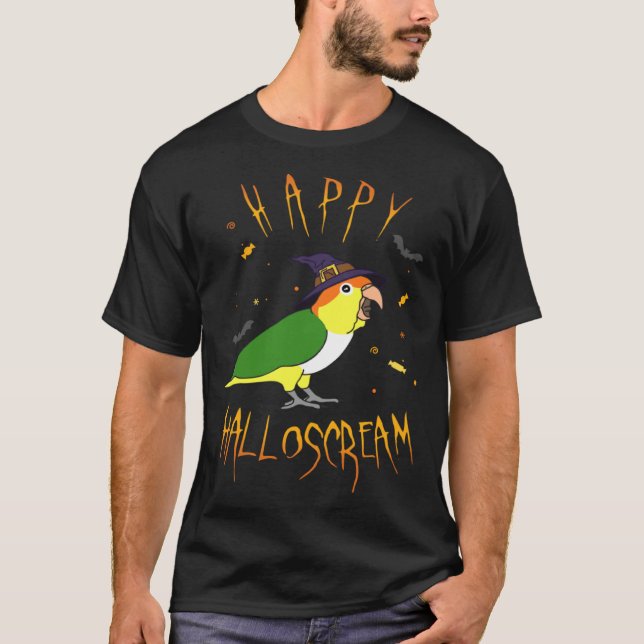 Happy Halloscream White Bellied Caique Witch Hat B T-Shirt (Vorderseite)