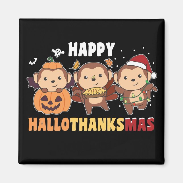 Happy Hallothanksmas Affen Weihnachtsaffe Magn Magnet (Vorne)