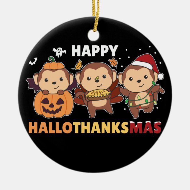 Happy Hallothanksmas Affen Weihnachtsaffen Cera Keramik Ornament (Vorne)