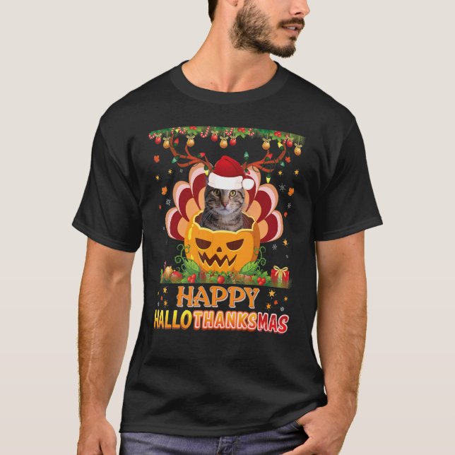 Happy Hallothanksmas American Shorthair Cat Hallow T-Shirt (Vorderseite)