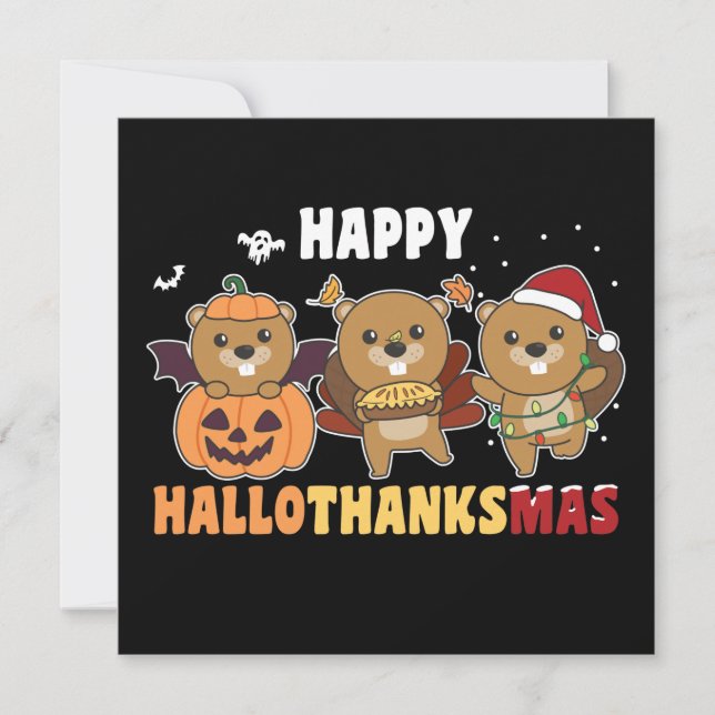 Happy Hallothanksmas Beaver Christmas Beaver Invit Einladung (Vorderseite)