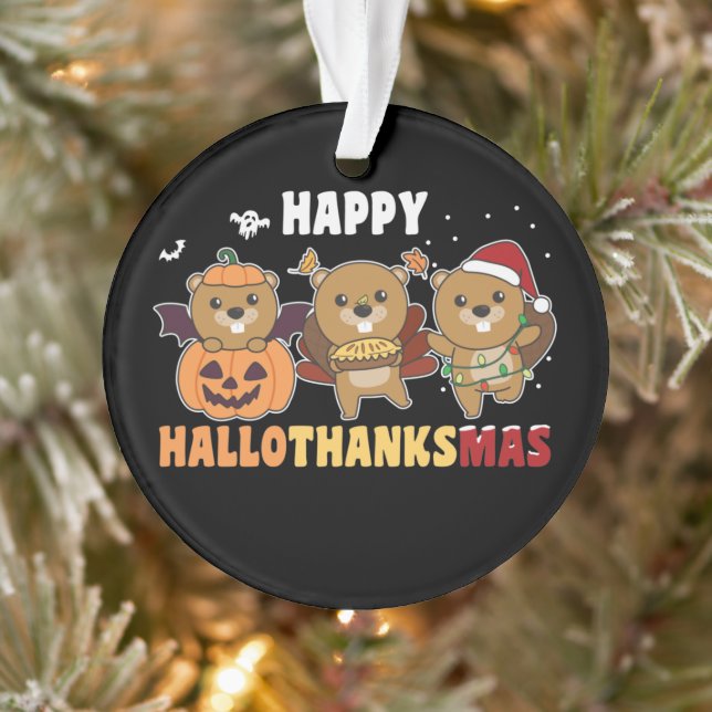 Happy Hallothanksmas Biber Weihnachtsbäume Ornament (Baum)