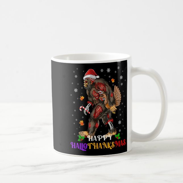 Happy Hallothanksmas Bigfoot Halloween Thanksgivin Kaffeetasse (Rechts)