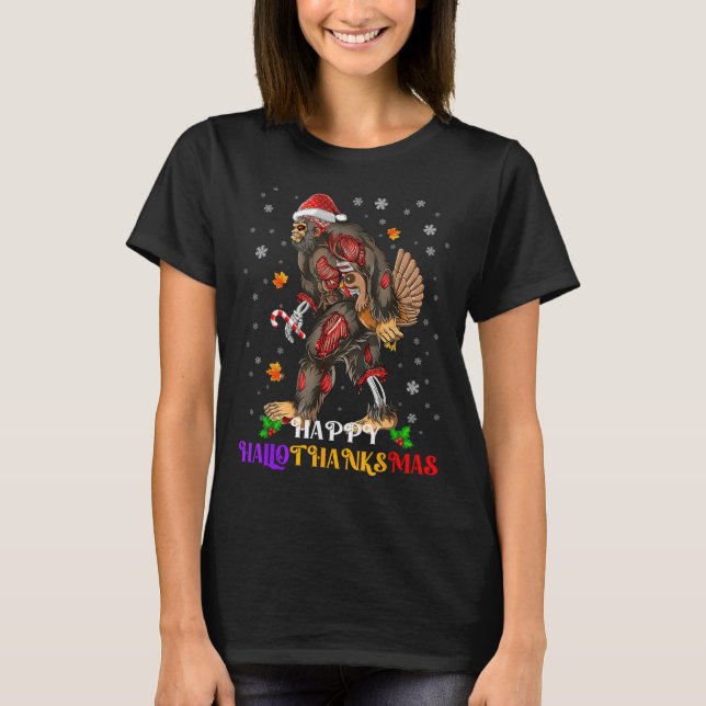 Happy Hallothanksmas Bigfoot Halloween Thanksgivin T-Shirt (Vorderseite)