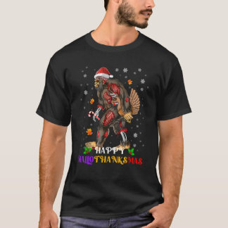 Happy Hallothanksmas Bigfoot Halloween Thanksgivin T-Shirt
