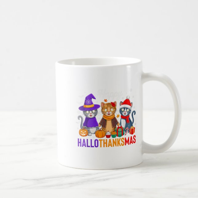Happy Hallothanksmas Cat Halloween Thanksgiving Ch Kaffeetasse (Rechts)