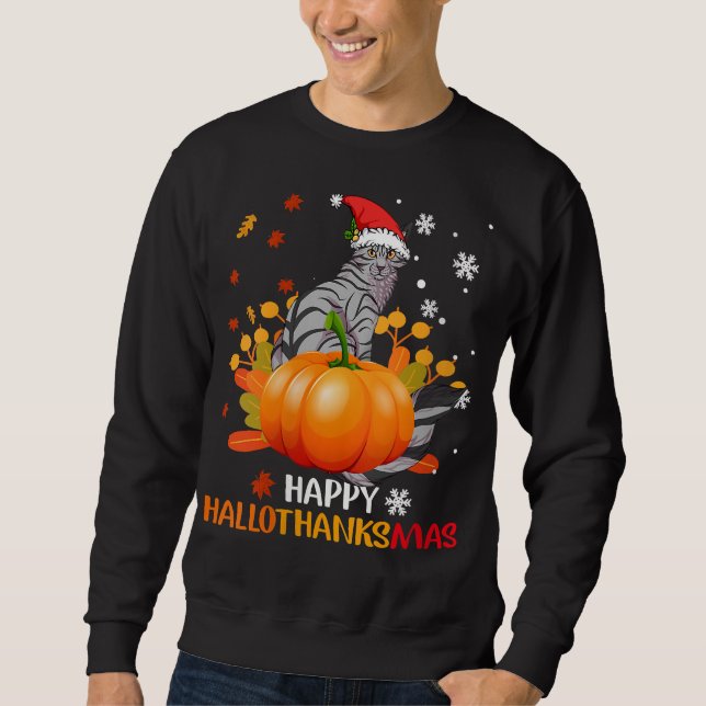 Happy HalloThanksmas Cat Lover Geschenk Shirt (Vorderseite)