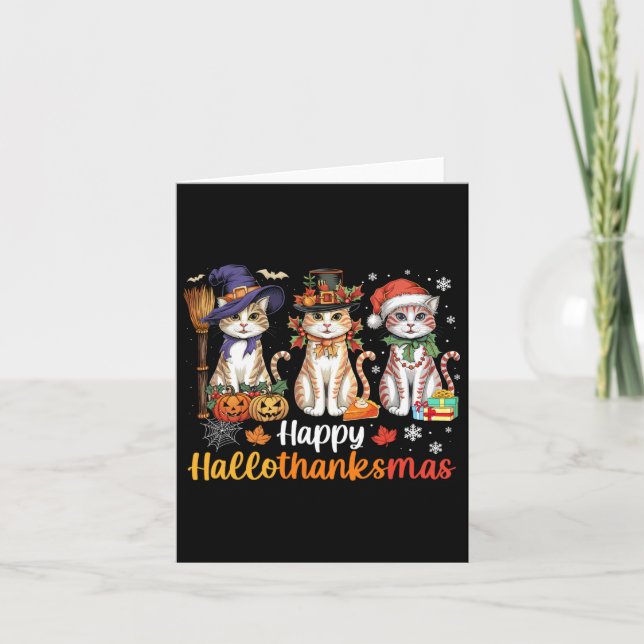 Happy Hallothanksmas Cats Halloween Erntedank C Karte (Vorderseite)