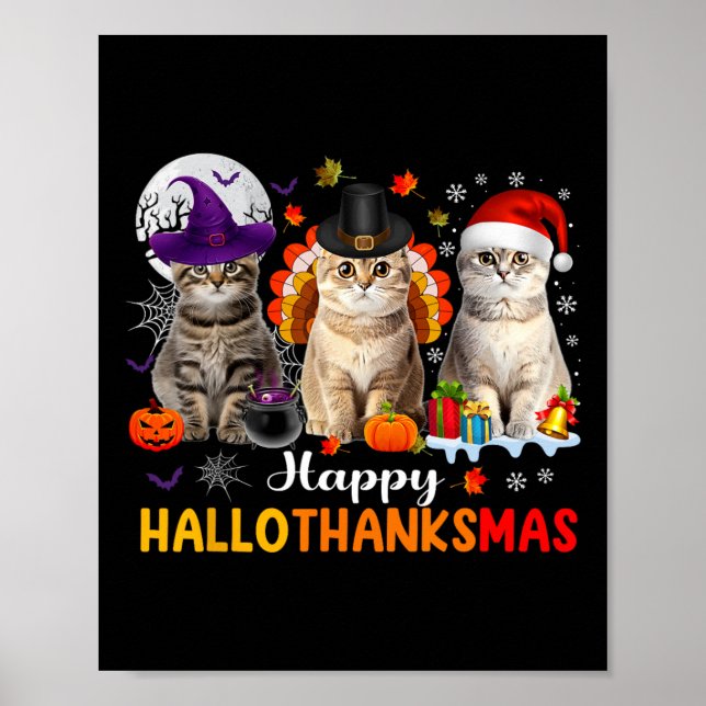Happy Hallothanksmas Cats Halloween Erntedank C Poster (Vorne)