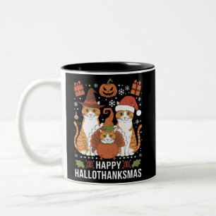 Happy Hallothanksmas Cats Halloween Zweifarbige Tasse