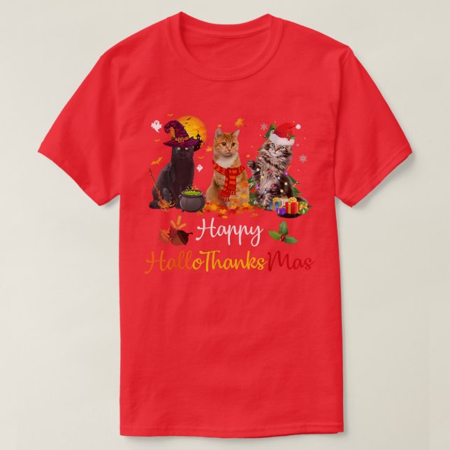 Happy Hallothanksmas Cats Lover Halloween Merry Ch T-Shirt (Design vorne)