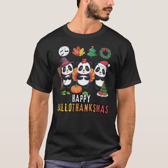 Happy Hallothanksmas Christmas Halloween, Panda Th T-Shirt (Vorderseite)