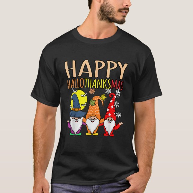 Happy Hallothanksmas Christmas Halloween Thanksgiv T-Shirt (Vorderseite)