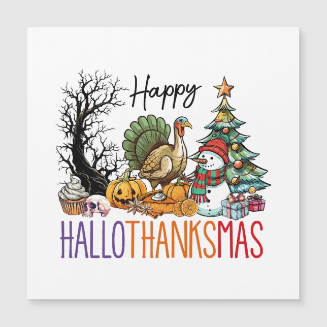 Happy Hallothanksmas Clipart Magnetkarte (Vorderseite)