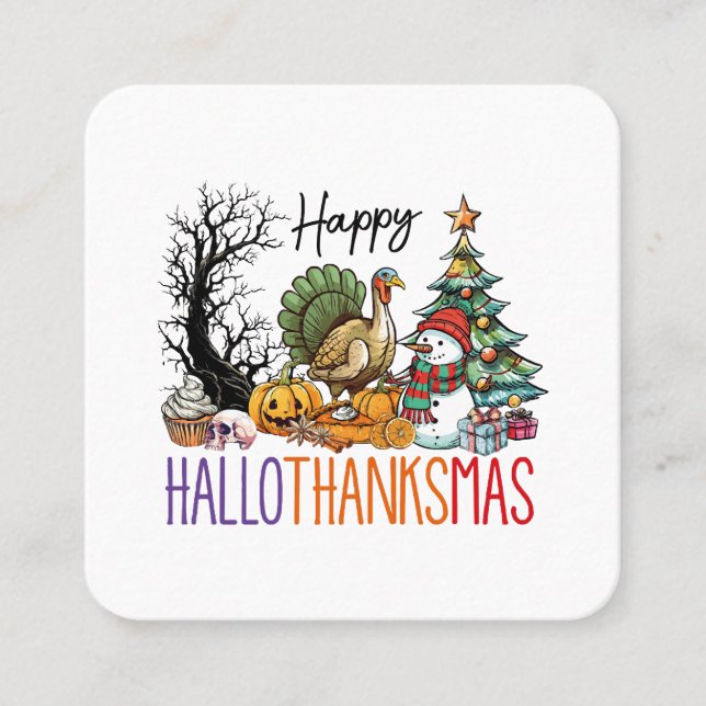 Happy Hallothanksmas Clipart Quadratische Visitenkarte (Vorderseite)