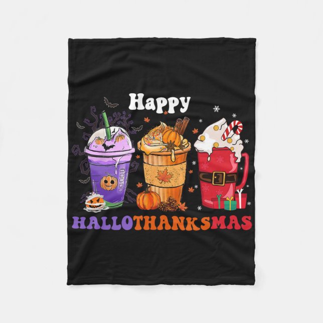Happy Hallothanksmas Coffee Halloween Thanksgiving Fleecedecke (Vorderseite)