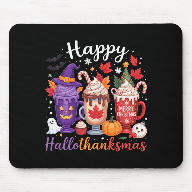 Happy Hallothanksmas Coffee Lover Halloween Merry  Mousepad (Vorne)