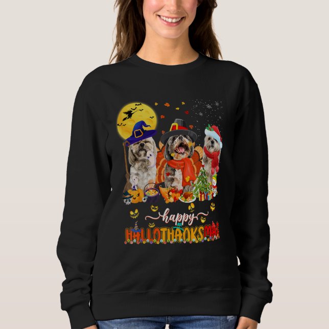 Happy Hallothanksmas Cute Shih Tzu Wizard Hat Turk Sweatshirt (Vorderseite)